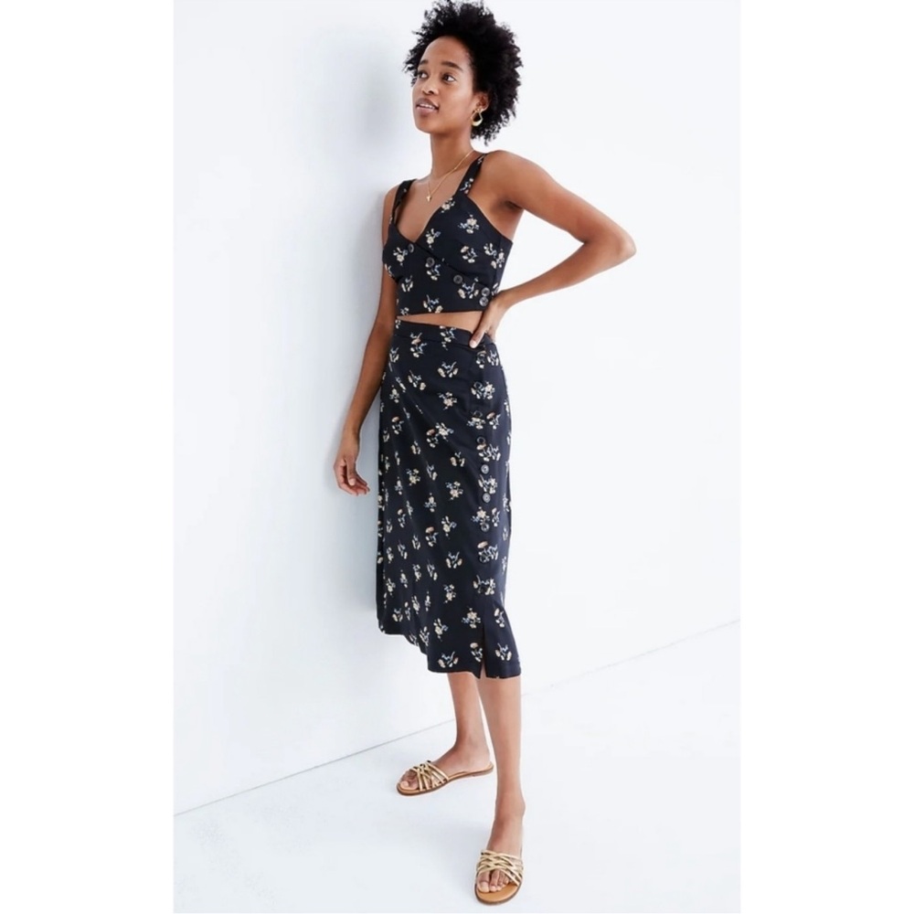Floral Matching Set | Midi Skirt & Button-Wrap Crop Tank in Marseille Daisies